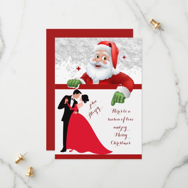 red and white couple Christmas Save The Date (Front/Back In Situ)
