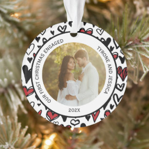 Red and White Couples First Christmas Engaged  Ornament