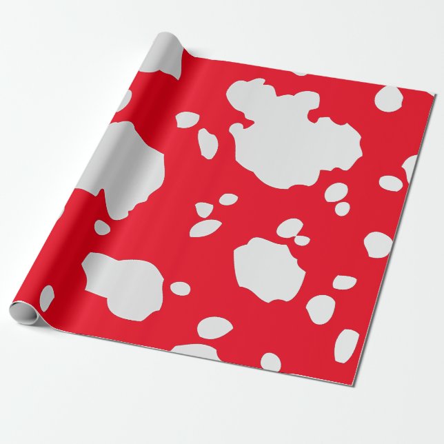 Red And White Cow Spots Animal Print Wrapping Paper (Unrolled)
