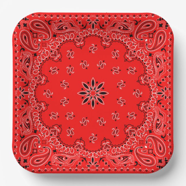 Red and White Cowboy Bandanna 2 Paper Plate (Front)