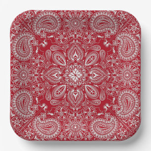 Red and White Cowboy  Paper Plate