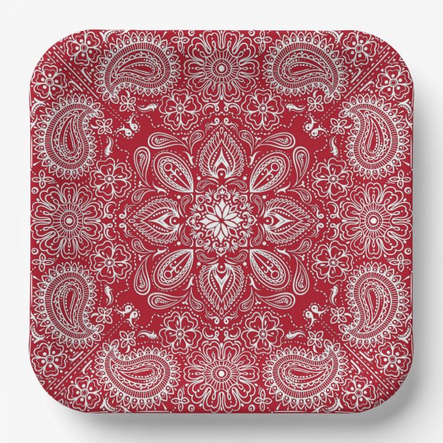 Red and White Cowboy  Paper Plate (Front)
