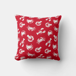 Red and White Crab and Lobster Print Cushion