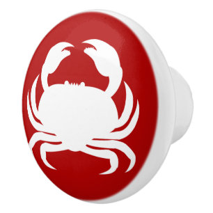 Red and White Crab Coastal Nautical Cottage Ceramic Knob