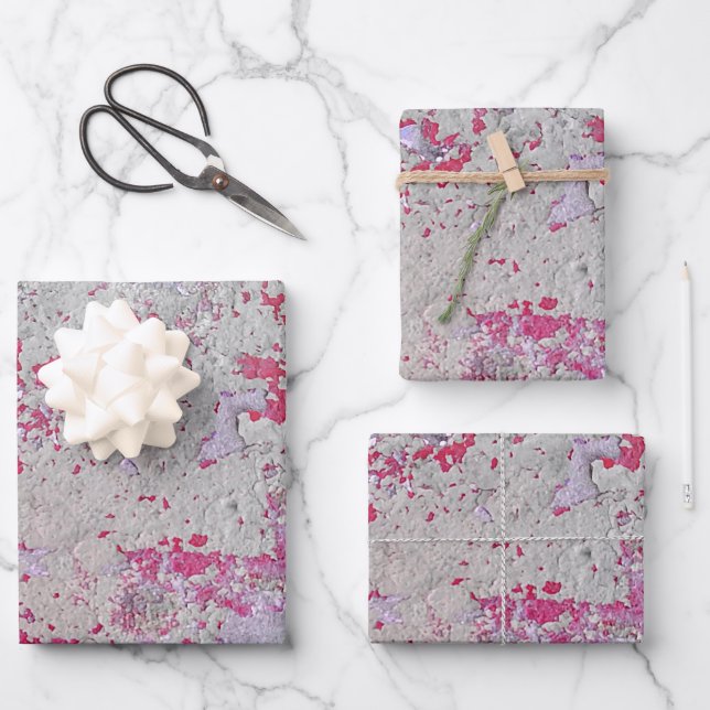 Red and white cracked paint design wrapping paper sheet (Front)