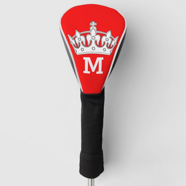 Red and White Crown Monogram Personalised Golf Head Cover (Front)