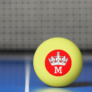 Red and White Crown Monogram Personalised Ping Pong Ball