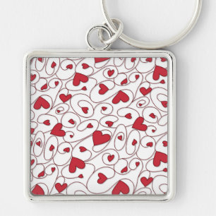 Red and white curly hearts key ring