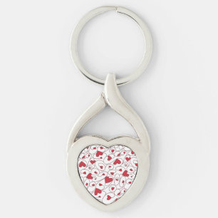 Red and white curly hearts key ring