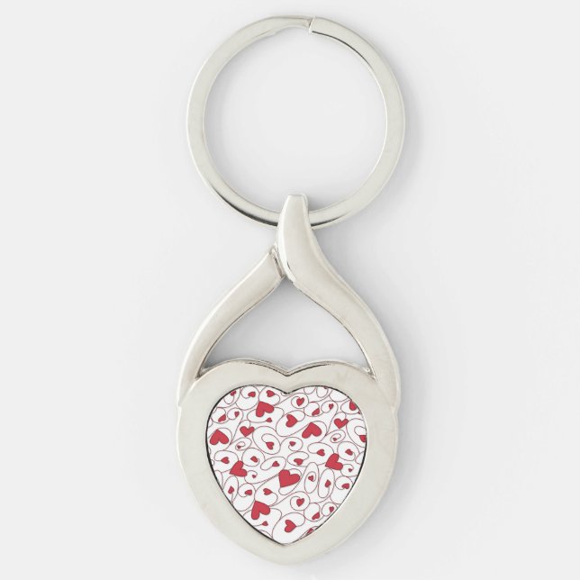 Red and white curly hearts key ring (Front)