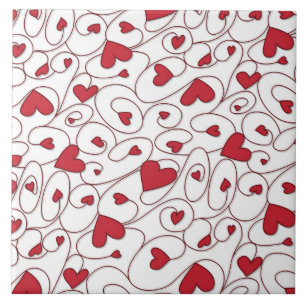 Red and white curly hearts tile