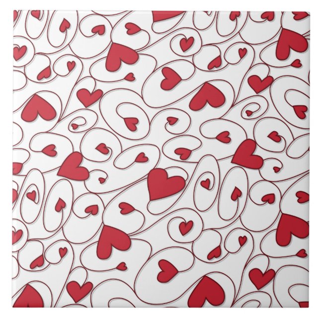 Red and white curly hearts tile (Front)