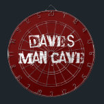 Red and White Custom Dart Board<br><div class="desc">Perfect for the man cave,  this custom dart board is done in dark red,  with fun white bold text.  Personalise the text to suit your needs.  Perfect gift idea for the man who loves games.</div>