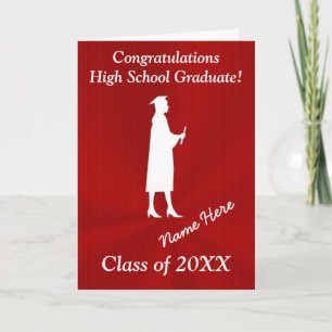 Red and White Customisable Graduation Card for Her