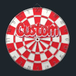 Red And White Customisable Text Dartboard<br><div class="desc">Red And White Customisable Text Dartboard With 6 Brass Darts!</div>