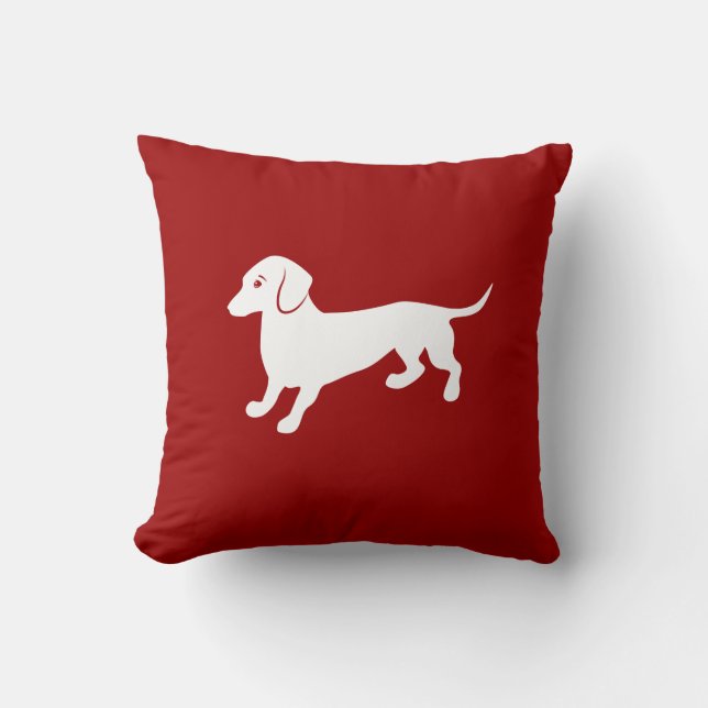 Red and White Dachshund Design Cushion (Front)