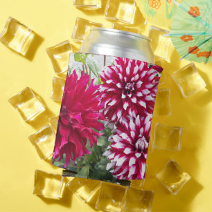 Red and White Dahlias Floral Can Cooler