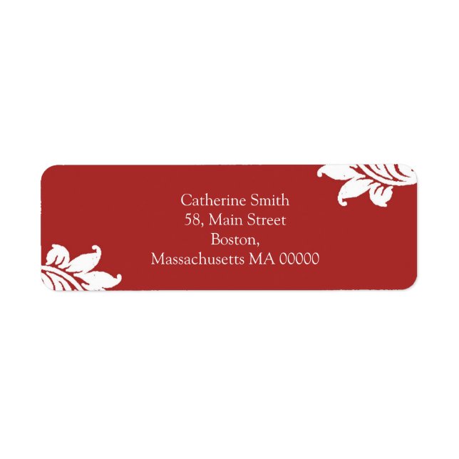 Red and White Damask Address Labels (Front)