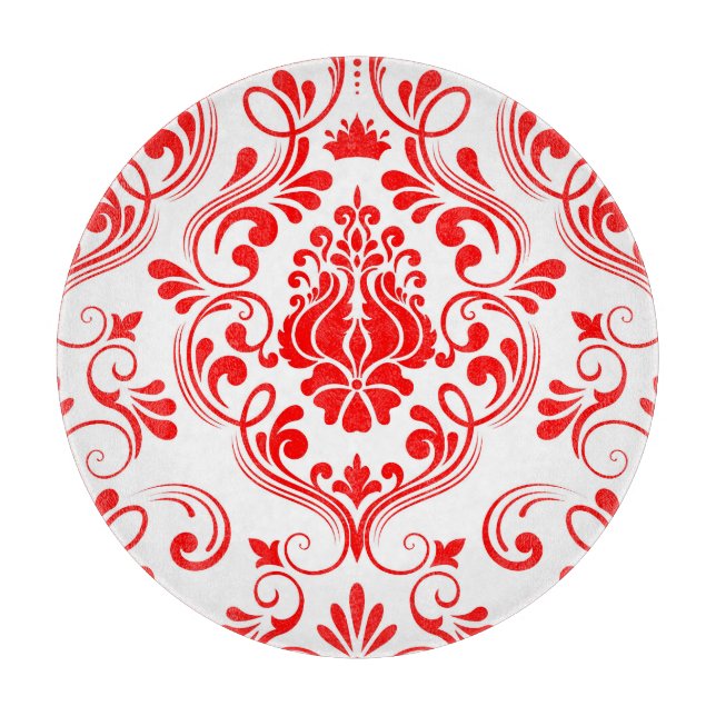 Red and White Damask Floral Elegant Pattern Cutting Board (Front)