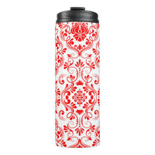 Red and White Damask Floral Elegant Pattern Thermal Tumbler