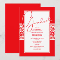 Red and White Damask Graduation