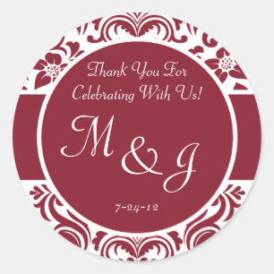 Red and White Damask Wedding Favour Labels