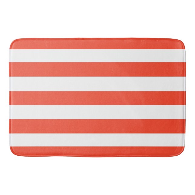 Red and White Deckchair Stripes Bath Mat (Front)