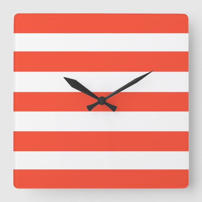 Red and White Deckchair Stripes Square Wall Clock (Front)