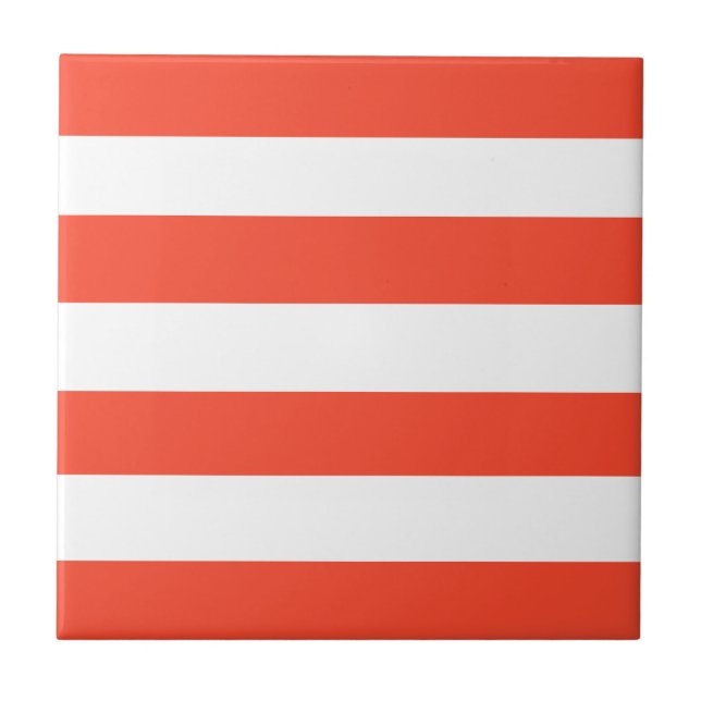 Red and White Deckchair Stripes Tile (Front)