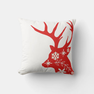 Red and White Deer Christmas Pillow