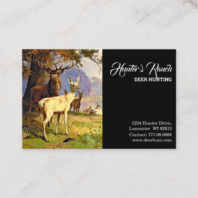 Red And White Deer Near A Forest Pond Hunting Business Card (Front)
