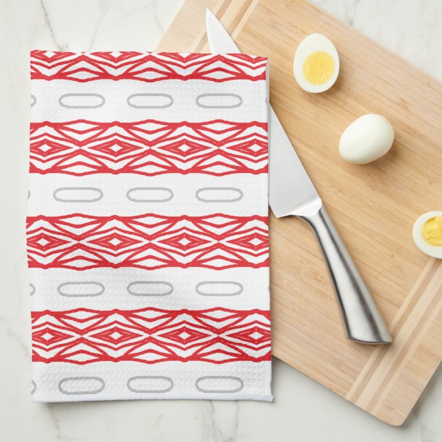 Red And White Design Kitchen Towel (Quarter Fold)