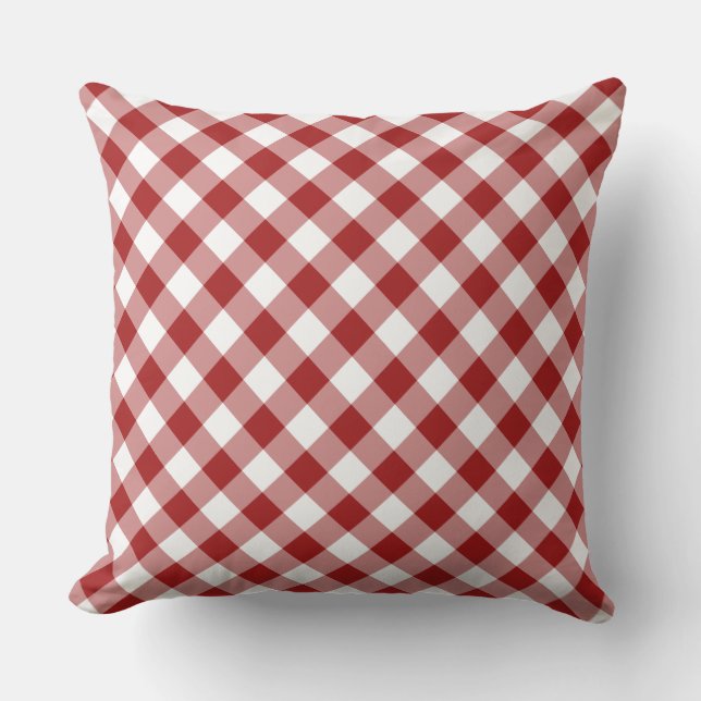 Red and White Diagonal Checked Plaid Cushion (Front)