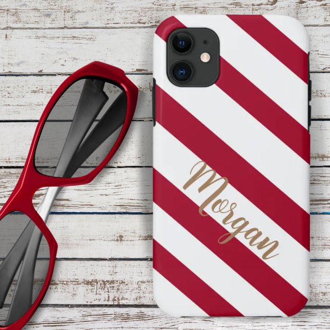Red and White Diagonal Striped Custom Case-Mate iPhone Case (Creator Uploaded)