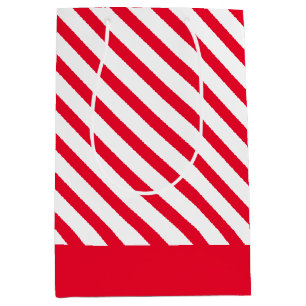 Red and White Diagonal Striped Medium Gift Bag