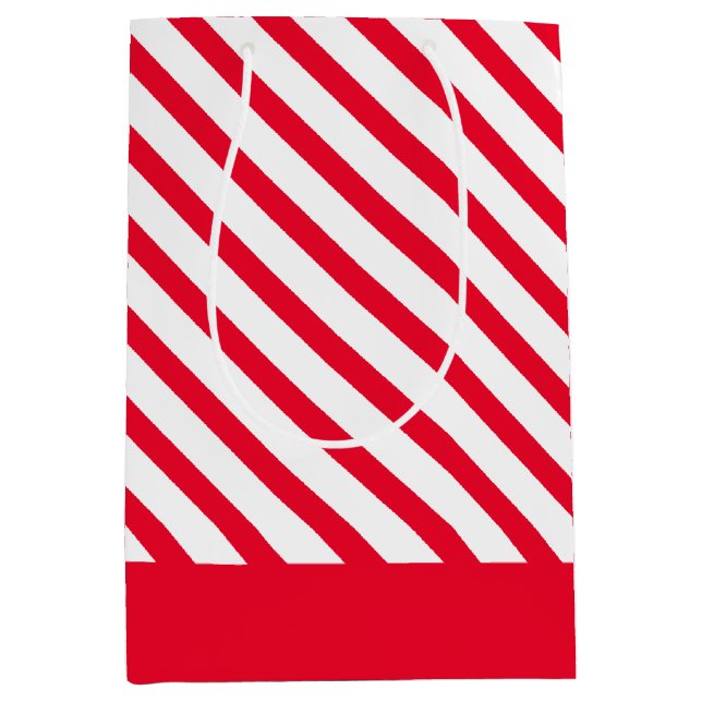 Red and White Diagonal Striped Medium Gift Bag (Front)