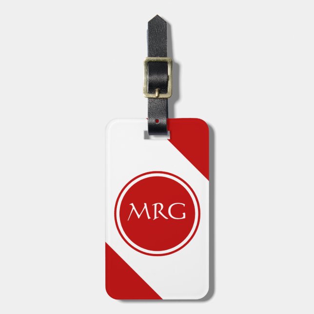 Red and White Diagonal Stripes Luggage Tag (Front Vertical)