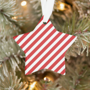 Red and White Diagonal Stripes Ornament