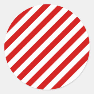 Red and White Diagonal Stripes Pattern Classic Round Sticker