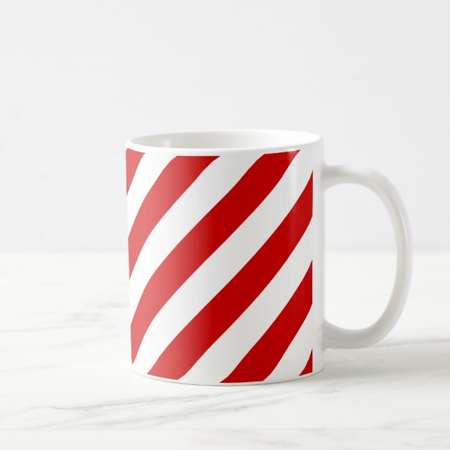 Red and White Diagonal Stripes Pattern Coffee Mug (Right)