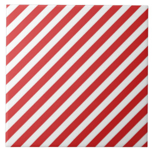 Red and White Diagonal Stripes Tile