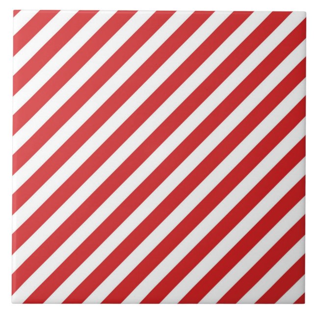 Red and White Diagonal Stripes Tile (Front)