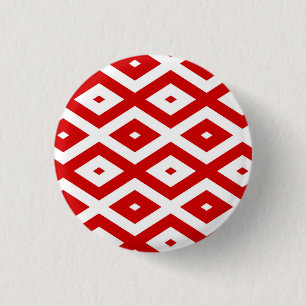 Red and white diamond pattern 3 cm round badge
