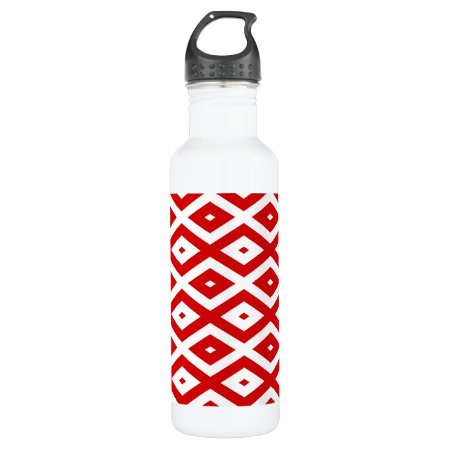 Red and white diamond pattern 710 ml water bottle (Front)
