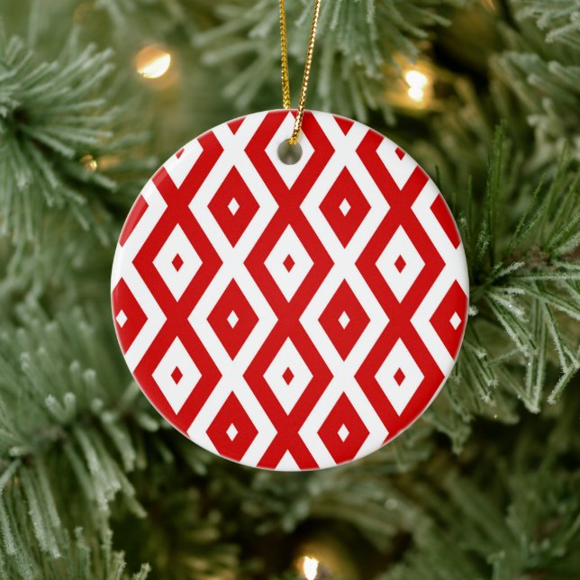 Red and white diamond pattern ceramic tree decoration (Tree)