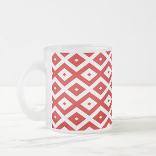 Red and white diamond pattern frosted glass coffee mug
