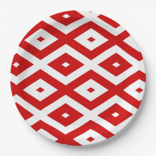 Red and white diamond pattern paper plate