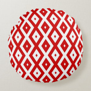 Red and white diamond pattern round cushion