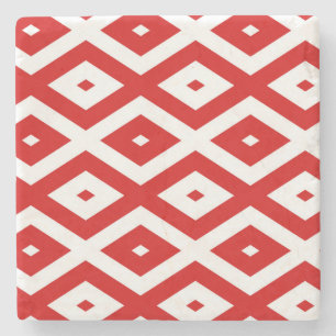 Red and white diamond pattern stone coaster