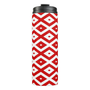 Red and white diamond pattern thermal tumbler
